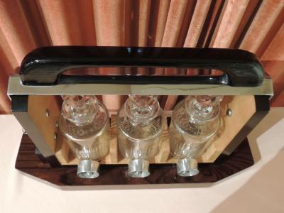 Art Deco Tantalus Decanter Set in Crystal Wood and Chrome