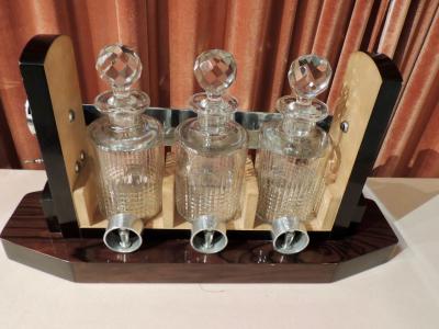 Art Deco Tantalus Decanter Set in Crystal Wood and Chrome