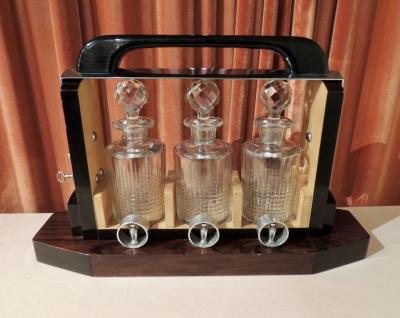 Art Deco Tantalus Decanter Set in Crystal Wood and Chrome