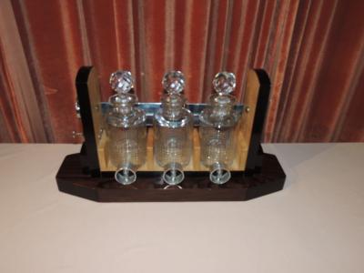 Art Deco Tantalus Decanter Set in Crystal Wood and Chrome