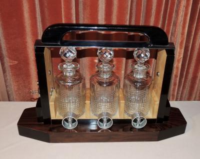 Art Deco Tantalus Decanter Set in Crystal Wood and Chrome
