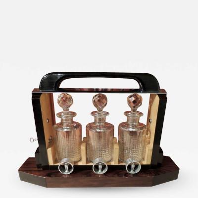 Art Deco Tantalus Decanter Set in Crystal Wood and Chrome