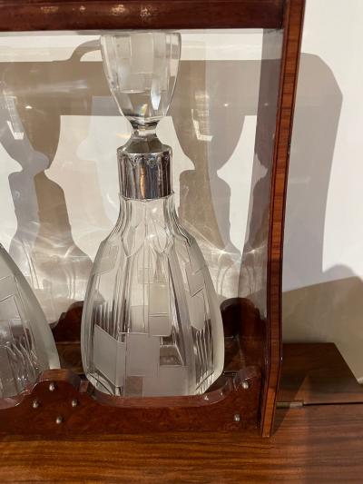 Art Deco Tantalus Set with 2 Geometric Etched Bottles