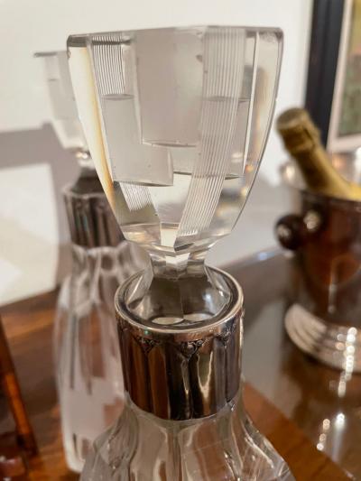 Art Deco Tantalus Set with 2 Geometric Etched Bottles