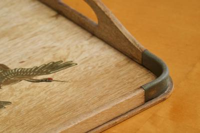 Art Deco Tray with Birds and Foliage Theme in Wood and Brass 1940s