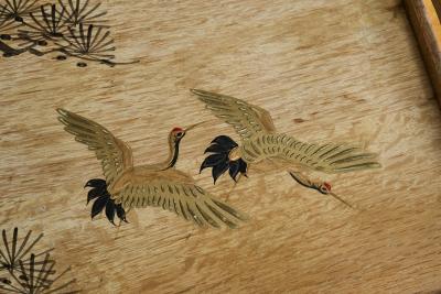 Art Deco Tray with Birds and Foliage Theme in Wood and Brass 1940s