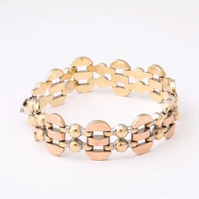 Art Deco Tricolor 14K Gold Articulating Stylized Cubist Bracelet