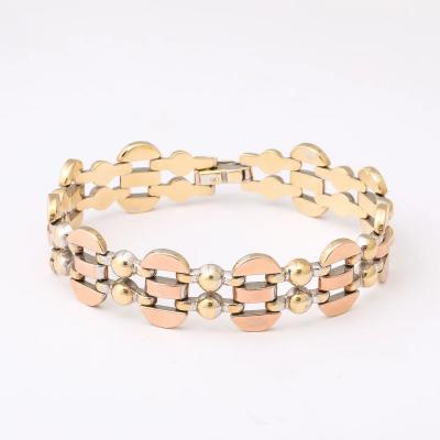 Art Deco Tricolor 14K Gold Articulating Stylized Cubist Bracelet