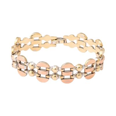 Art Deco Tricolor 14K Gold Articulating Stylized Cubist Bracelet