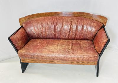 Art Deco Two Seater Sofa in Burlwood and Leather France 1940s