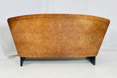 Art Deco Two Seater Sofa in Burlwood and Leather France 1940s