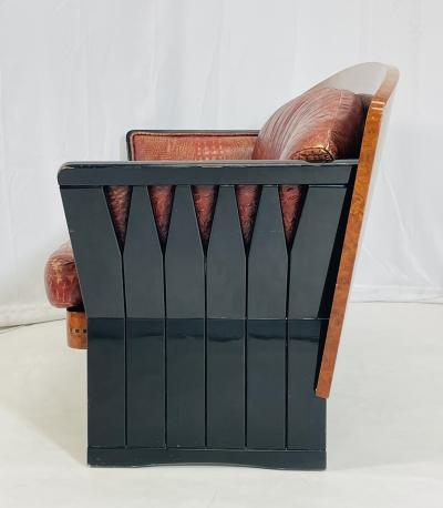 Art Deco Two Seater Sofa in Burlwood and Leather France 1940s