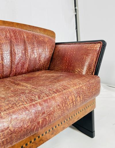 Art Deco Two Seater Sofa in Burlwood and Leather France 1940s
