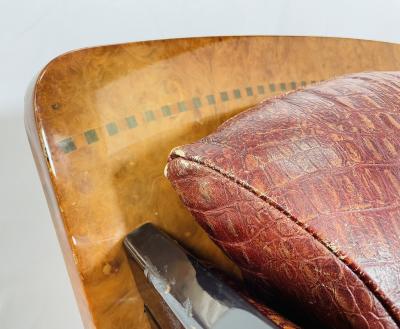 Art Deco Two Seater Sofa in Burlwood and Leather France 1940s