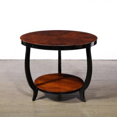 Art Deco Two Tier Gueridon Table in Book matched Walnut Black Lacquer