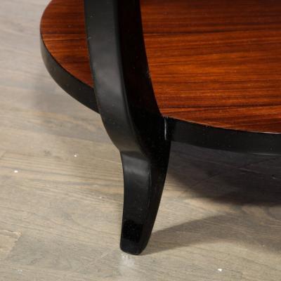 Art Deco Two Tier Gueridon Table in Book matched Walnut Black Lacquer