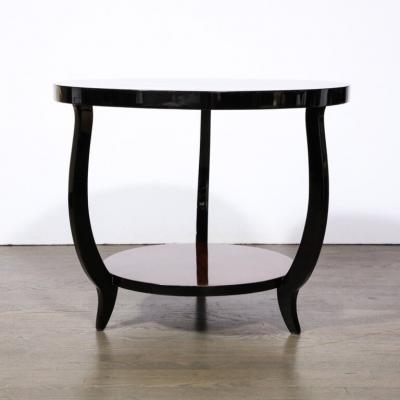 Art Deco Two Tier Gueridon Table in Book matched Walnut Black Lacquer