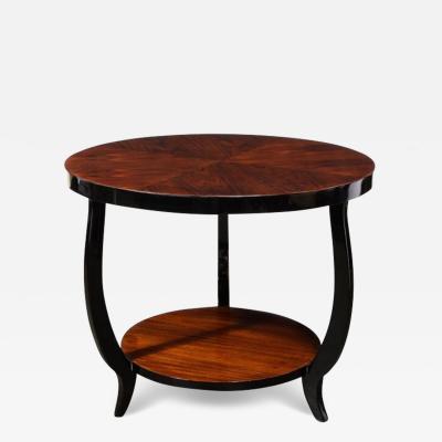 Art Deco Two Tier Gueridon Table in Book matched Walnut Black Lacquer