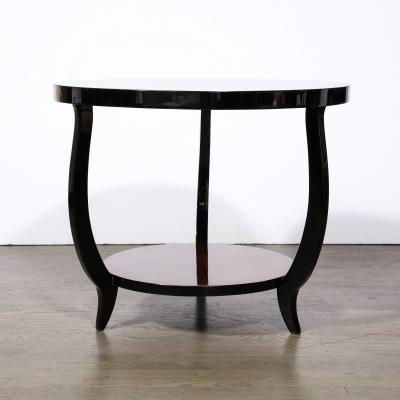 Art Deco Two Tier Gueridon Table in Book matched Walnut Black Lacquer