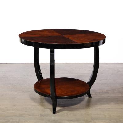 Art Deco Two Tier Gueridon Table in Book matched Walnut Black Lacquer