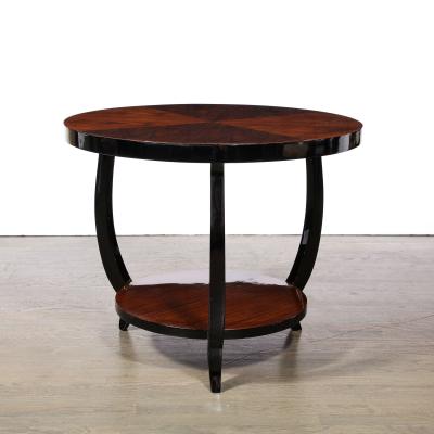 Art Deco Two Tier Gueridon Table in Book matched Walnut Black Lacquer