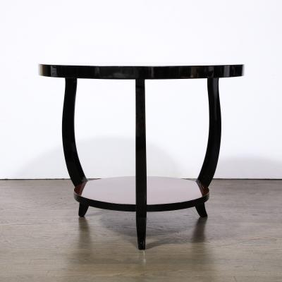 Art Deco Two Tier Gueridon Table in Book matched Walnut Black Lacquer