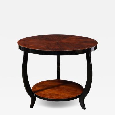 Art Deco Two Tier Gueridon Table in Book matched Walnut Black Lacquer