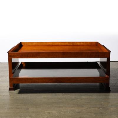 Art Deco Two Tier Rectilinear Book Matched Walnut Raised Border Cocktail Table