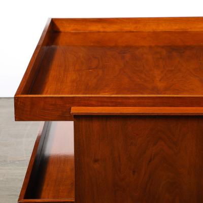 Art Deco Two Tier Rectilinear Book Matched Walnut Raised Border Cocktail Table