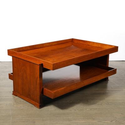Art Deco Two Tier Rectilinear Book Matched Walnut Raised Border Cocktail Table