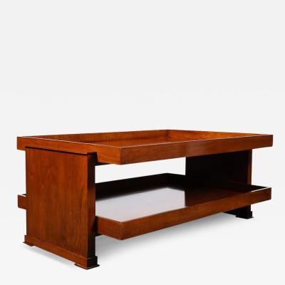 Art Deco Two Tier Rectilinear Book Matched Walnut Raised Border Cocktail Table