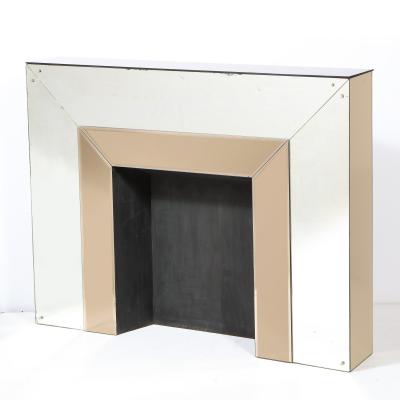 Art Deco Two Tone Plain Bronze Mirrored Fireplace with Crystal Florets