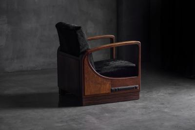 Art Deco Walnut Armchairs with Cowhide Upholstery France 1930s