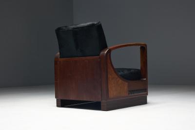 Art Deco Walnut Armchairs with Cowhide Upholstery France 1930s