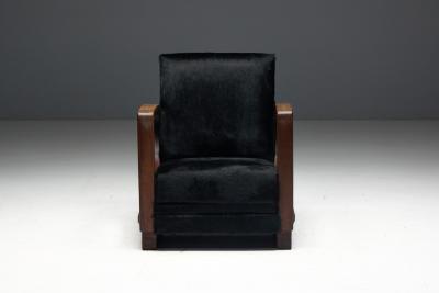 Art Deco Walnut Armchairs with Cowhide Upholstery France 1930s