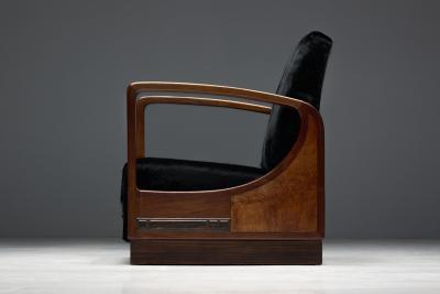 Art Deco Walnut Armchairs with Cowhide Upholstery France 1930s