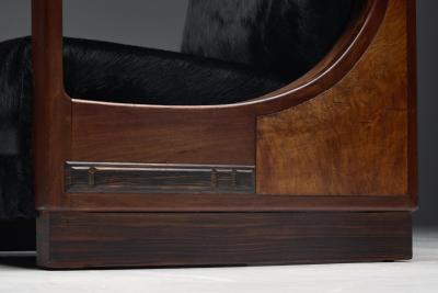 Art Deco Walnut Armchairs with Cowhide Upholstery France 1930s