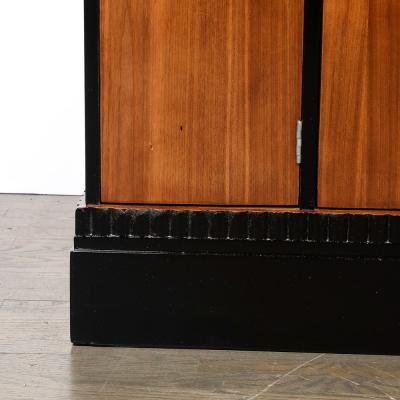 Art Deco Walnut Black Lacquer Skyscraper Style Bookshelf with Chrome Pulls