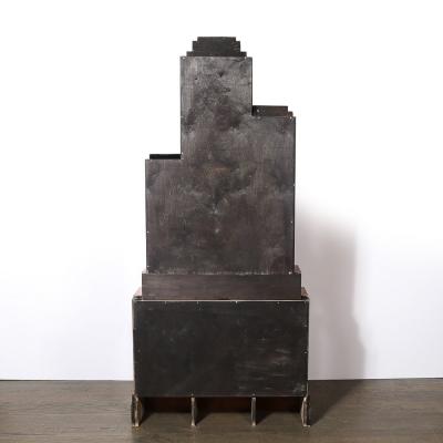 Art Deco Walnut Black Lacquer Skyscraper Style Bookshelf with Chrome Pulls