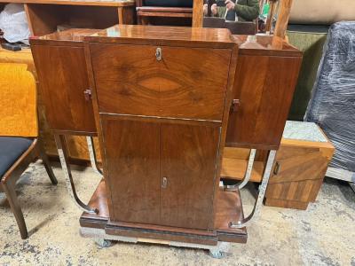 Art Deco Walnut Cocktail Cabinet with Chrome Legs France circa 1935
