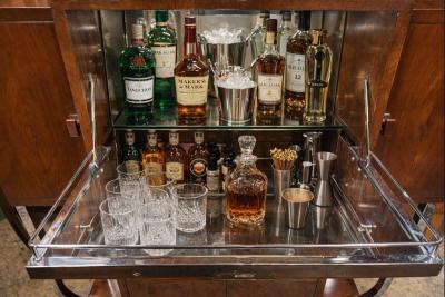 Art Deco Walnut Cocktail Cabinet with Chrome Legs France circa 1935