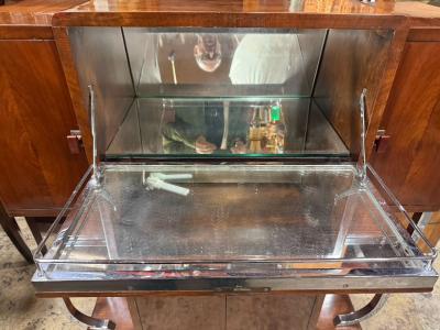 Art Deco Walnut Cocktail Cabinet with Chrome Legs France circa 1935