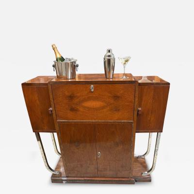 Art Deco Walnut Cocktail Cabinet with Chrome Legs France circa 1935