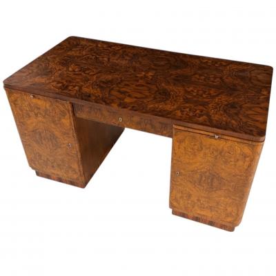 Art Deco Walnut Rosewood Burl Wood Desk 1930