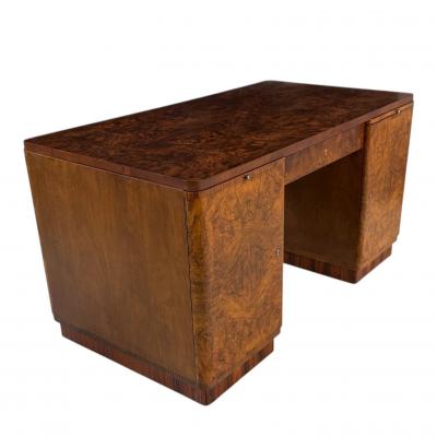 Art Deco Walnut Rosewood Burl Wood Desk 1930