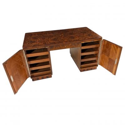 Art Deco Walnut Rosewood Burl Wood Desk 1930