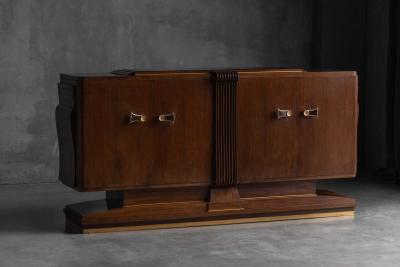 Art Deco Walnut Sideboard with Brass Details and Sculptural Base France 1930s