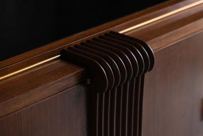 Art Deco Walnut Sideboard with Brass Details and Sculptural Base France 1930s