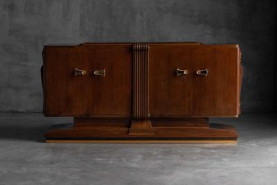 Art Deco Walnut Sideboard with Brass Details and Sculptural Base France 1930s