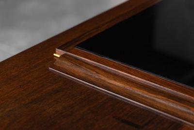 Art Deco Walnut Sideboard with Brass Details and Sculptural Base France 1930s